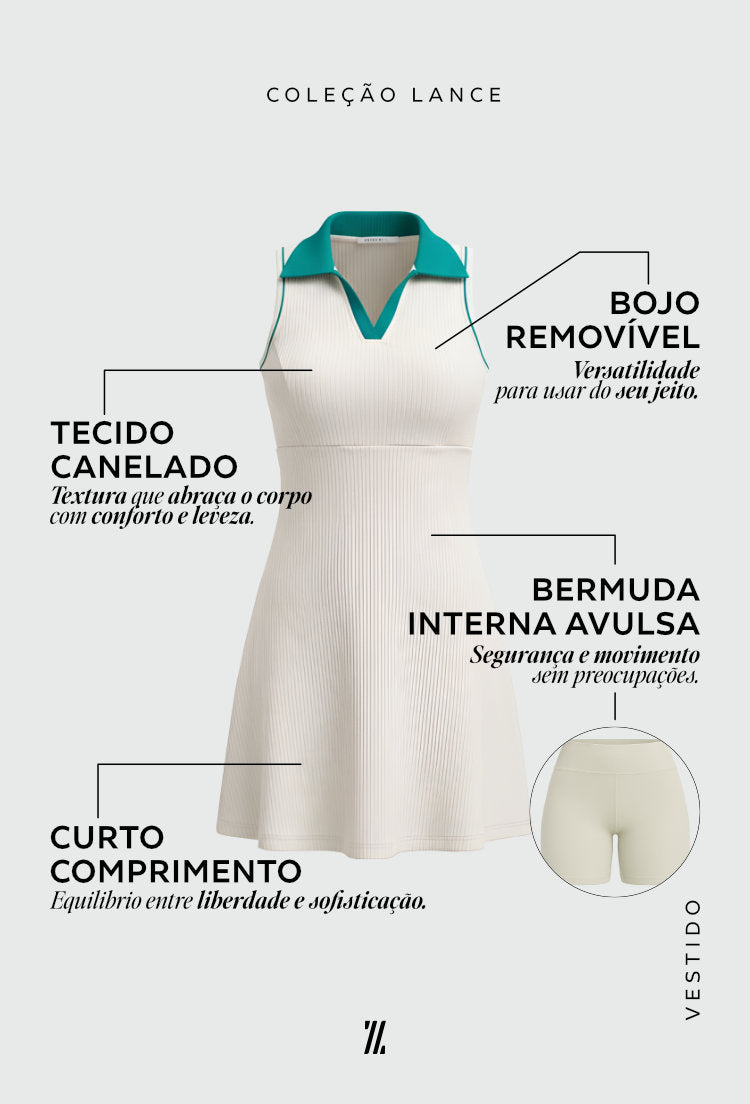 Vestido luna com gola verde folha e bermuda interna Lance