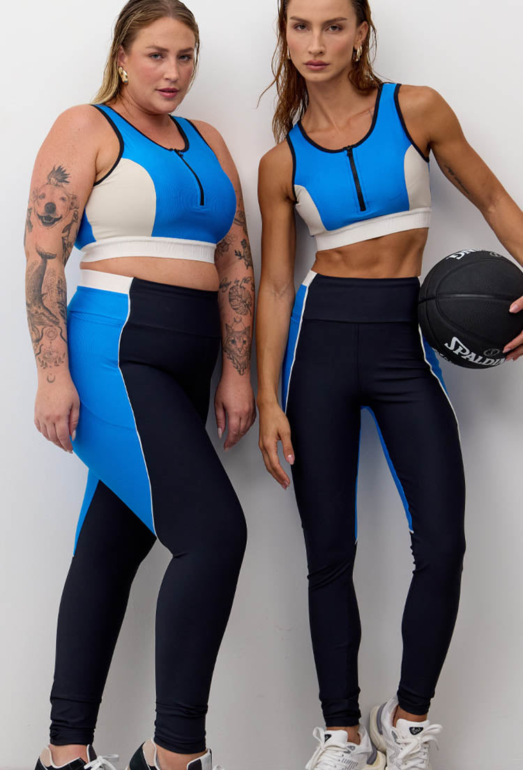 Legging com bolsos bicolor preto e azul santorini Athena