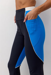 Legging com bolsos bicolor preto e azul santorini Athena