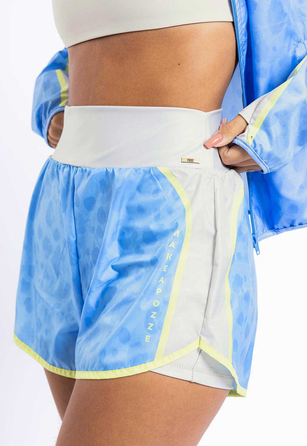 Shorts duplo Bege Luna e Estampado com bolso Sinergia