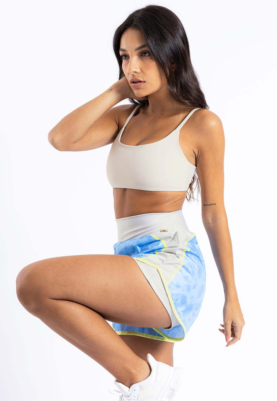 Shorts duplo Bege Luna e Estampado com bolso Sinergia