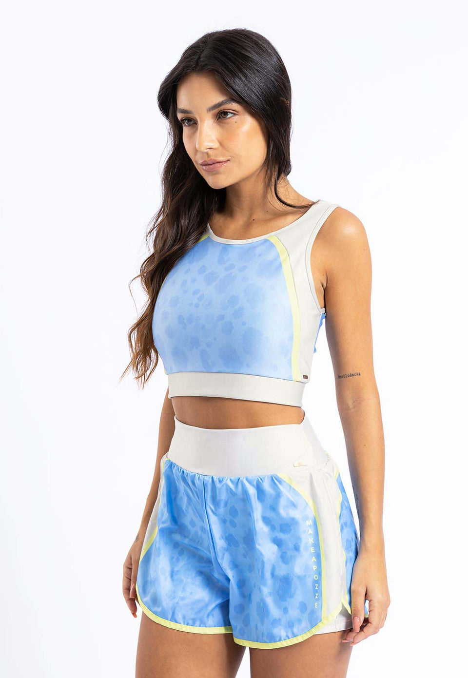 Shorts duplo Bege Luna e Estampado com bolso Sinergia