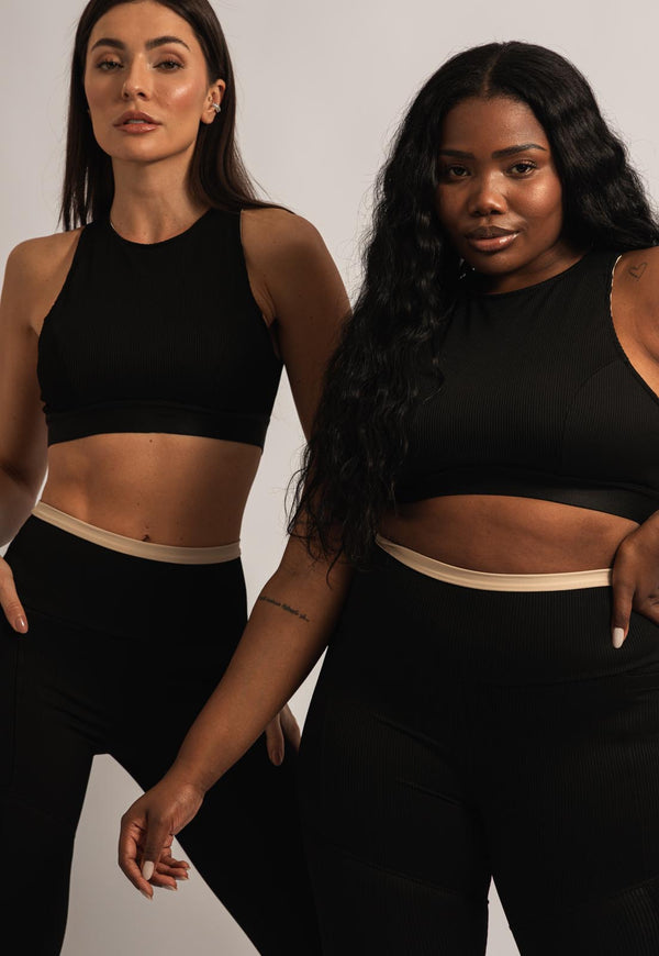 Top dupla face bicolor bege árido e preto canelado Magnetic