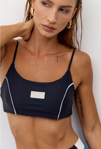 Top faixa de alça dupla face preto e estampado Athena
