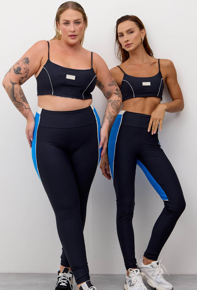 Top faixa de alça dupla face preto e estampado Athena