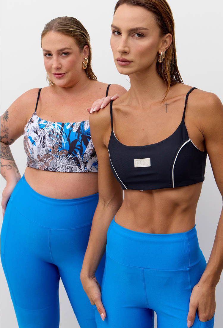 Top faixa de alça dupla face preto e estampado Athena