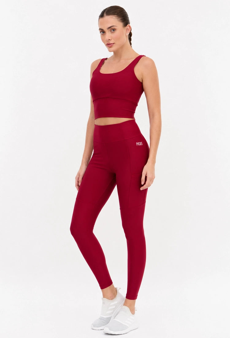 Conjunto Legging lisa com recortes e bolsos + Top longo dupla face com bojo fixo Essence
