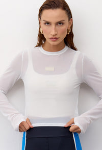 Tshirt cropped manga longa em tule lisa off Athena